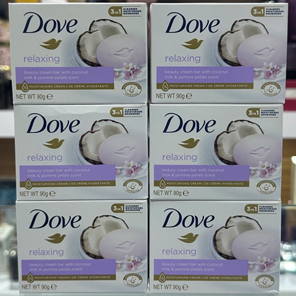 صابون داور کرمی ریلکسینگ بنفش حاوی شیر نارگیل و عصاره گلبرگ گل یاس 90 گرم | Dove relaxing Soap (beauty cream bar with coconut milk & jasmine petals scent) 90gr